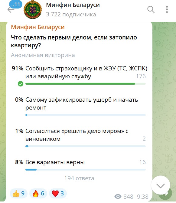 Скриншот заданного Минфином вопроса в его телеграм-канале