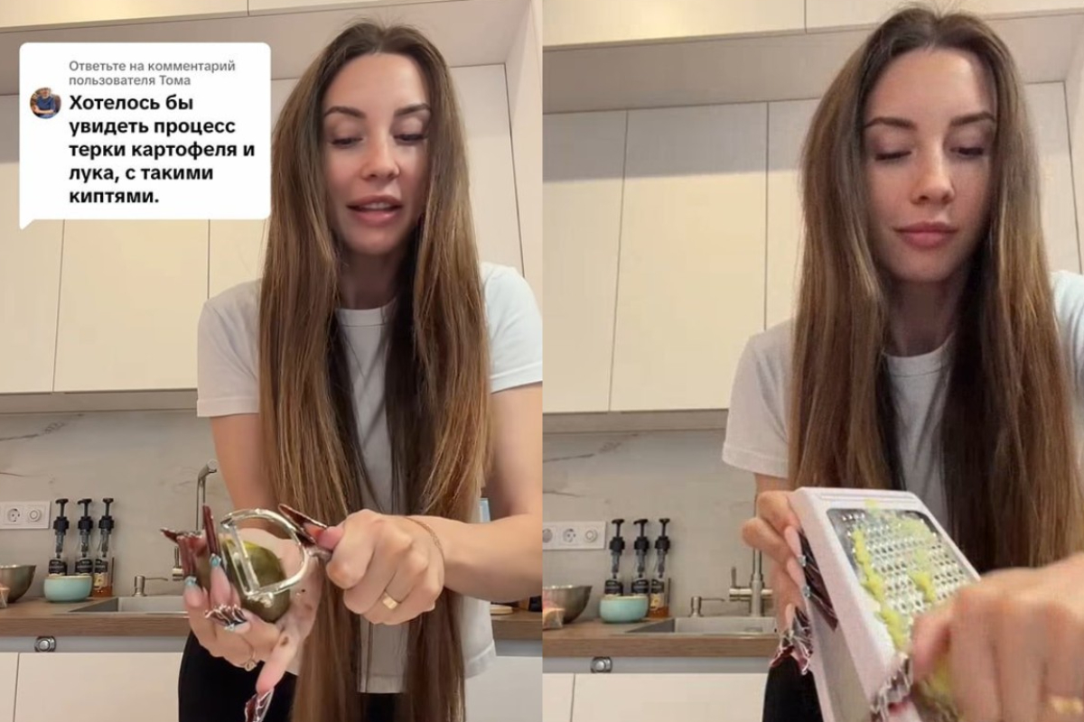 Анна трет картошку на драники, Минск, октябрь 2026-го. Скриншот: TikTok @savitskaya_life1