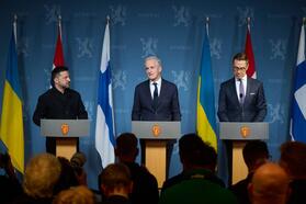 Президент Украины Владимир Зеленский, премьер-министр Норвегии Йонас Гар Стере и президентом Финляндии Александр Стубб на пресс-конференции в Осло, 20 октября 2026 года. Фото? телеграм-канал Владимира Зеленского