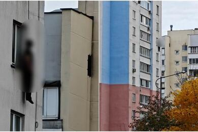 Выпавший из окна на тросе человек. 21 октября 2026 года, Минск. Фото: onliner.by