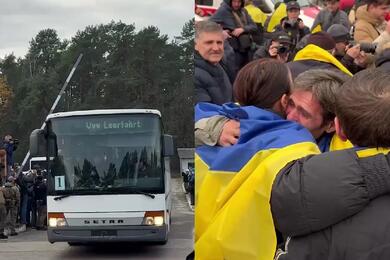 Прибытие эвакуированных жителей Алешек через Беларусь в Черниговскую область Украины, 31 октября 2010 года. Скриншоты видео Госпогранслужбы Украины