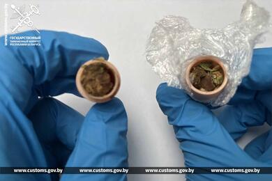 Изъятые у пассажирки емкости с марихуаной и гашишем. Фото: Таможенный комитет