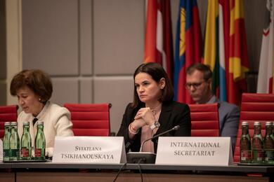 Светлана Тихановская на сессии ПА ОБСЕ в Вене. Фото: Офис Тихановской