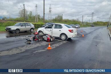 Последствия столкновения скутера и легковушки в Орше, 25 апреля 2024 года. Фото: ГАИ