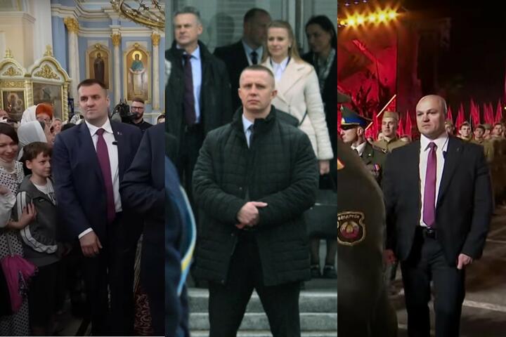 Сотрудники службы безопасности Лукашенко во время его охраны на мероприятиях. Коллаж из кадров госСМИ Сотрудники службы безопасности Лукашенко во время его охраны на мероприятиях. Коллаж из кадров госСМИ